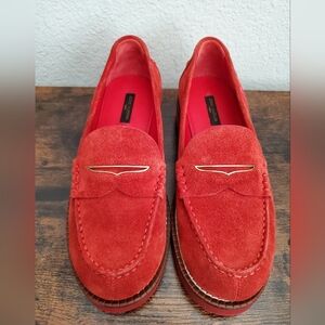 Louis Vuitton Red Suede Penny Loafer Sz 37